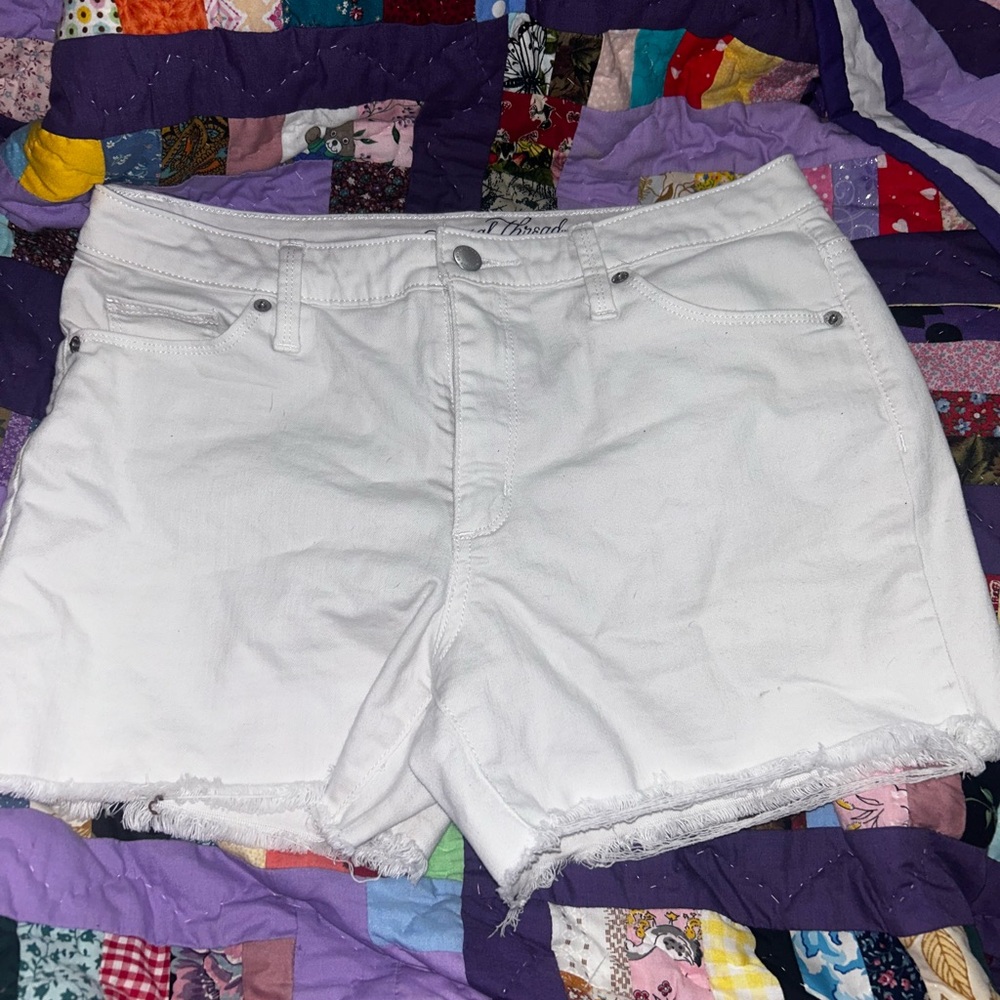 White high rise midi jean shorts